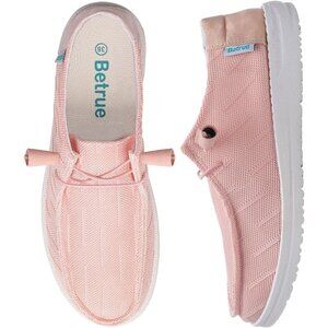 Women's Light Pink Casual Slip On Deck Canvas Loafers Sneakers Boot Shoes